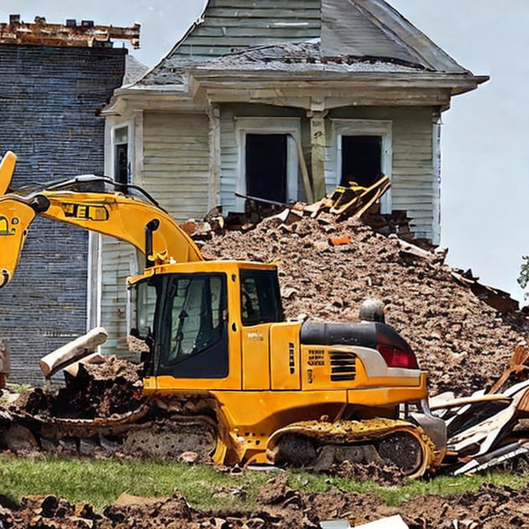 photo of a bulldozer undertaking the structural demolition of a home