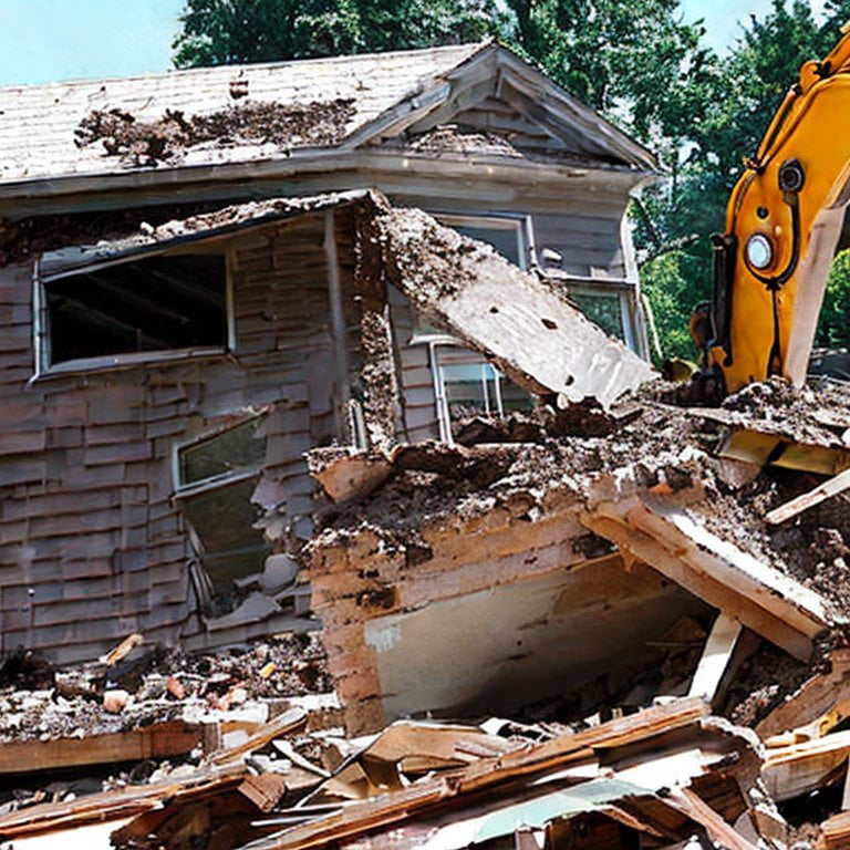 bulldozer demolishing the exterior of a house