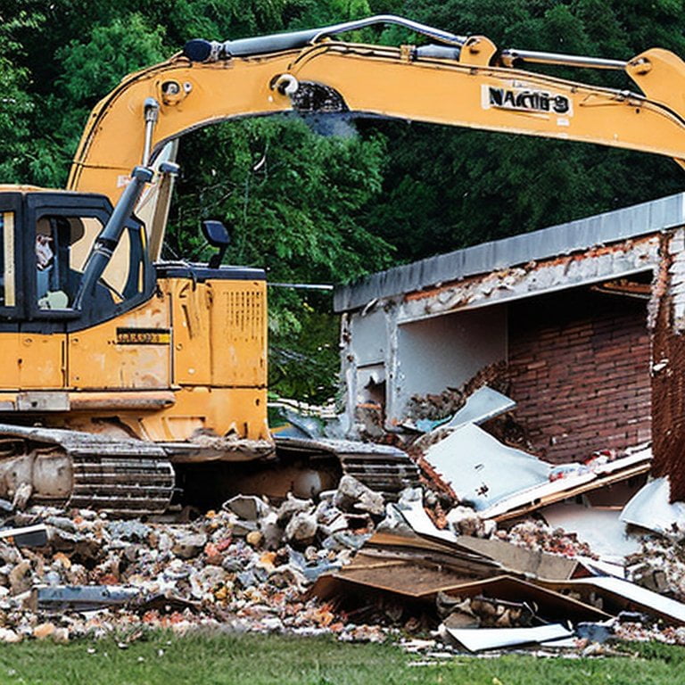 bulldozer working on the structural demolition of a building