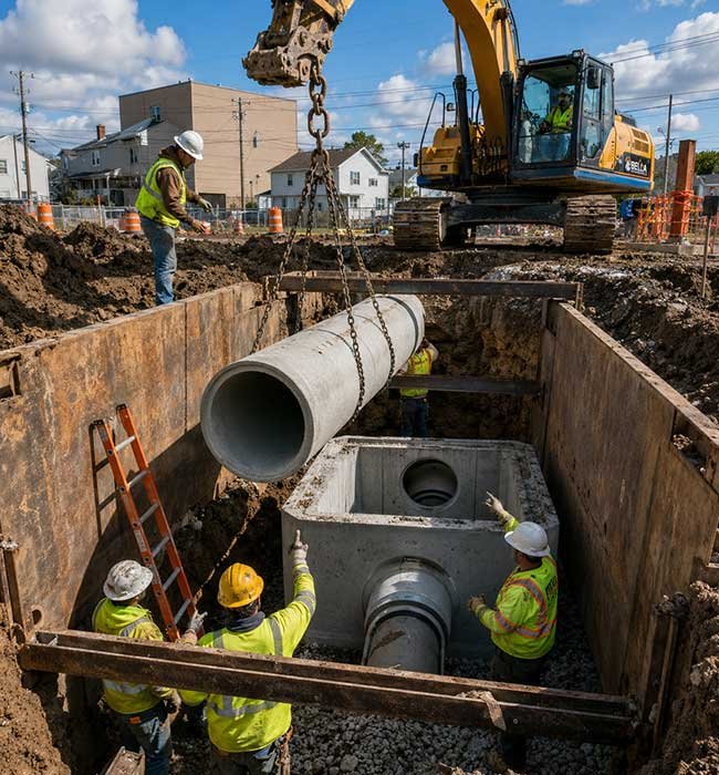 Storm drain and stormwater management system installation in New Jersey by Bella Contracting Services