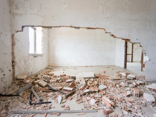 Demolished interior of building