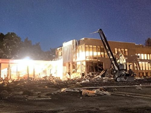 photo of emergency demolition being worked on at night